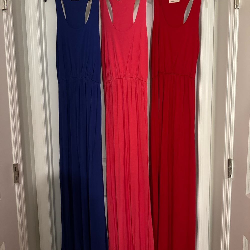 Blue, Pink, and Red Maxi Dresses
